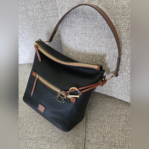 Dooney & Bourke Black and Brown Pebble Satchel Hobo Large Sac Shoulder Bag New - Picture 11 of 16
